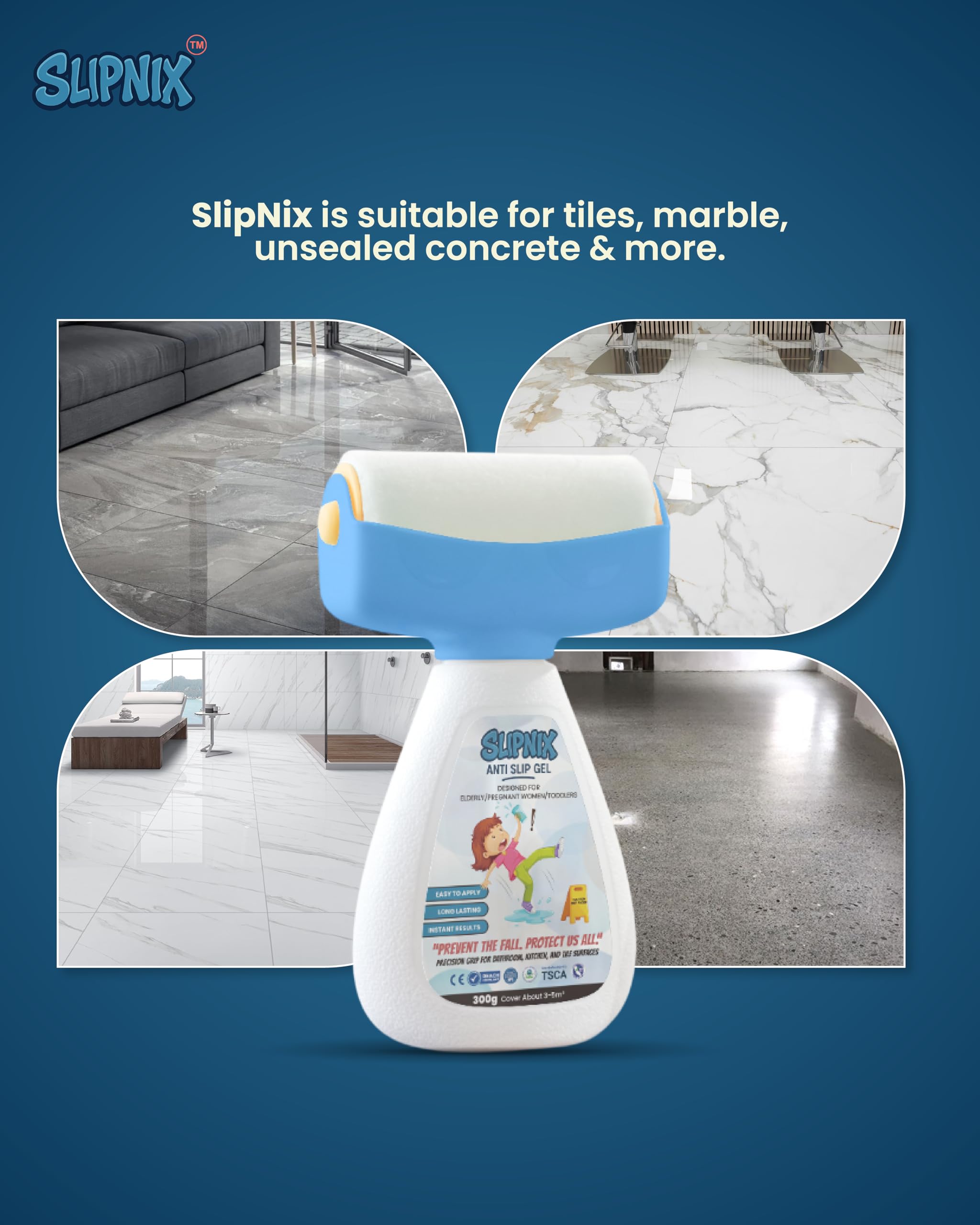 Slipnix 300g Anti Slip Gel - Clear Non-Slip Coating for Bathroom, Kitchen & Pool Floors - Slip Prevention & Fall Protection - Easy Application