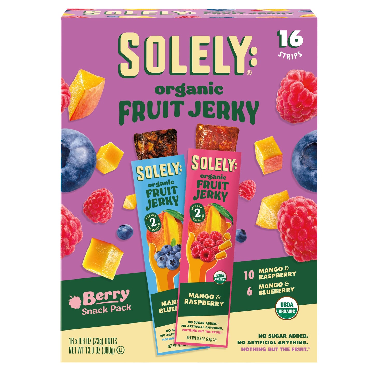 SOLELY - Variety Pack - Organic Berries Fruit Jerky - Real Fresh Fruit Strips - Healthy Snacks for Adults & Kids - Non GMO, Vegan Snacks, Shelf Stable