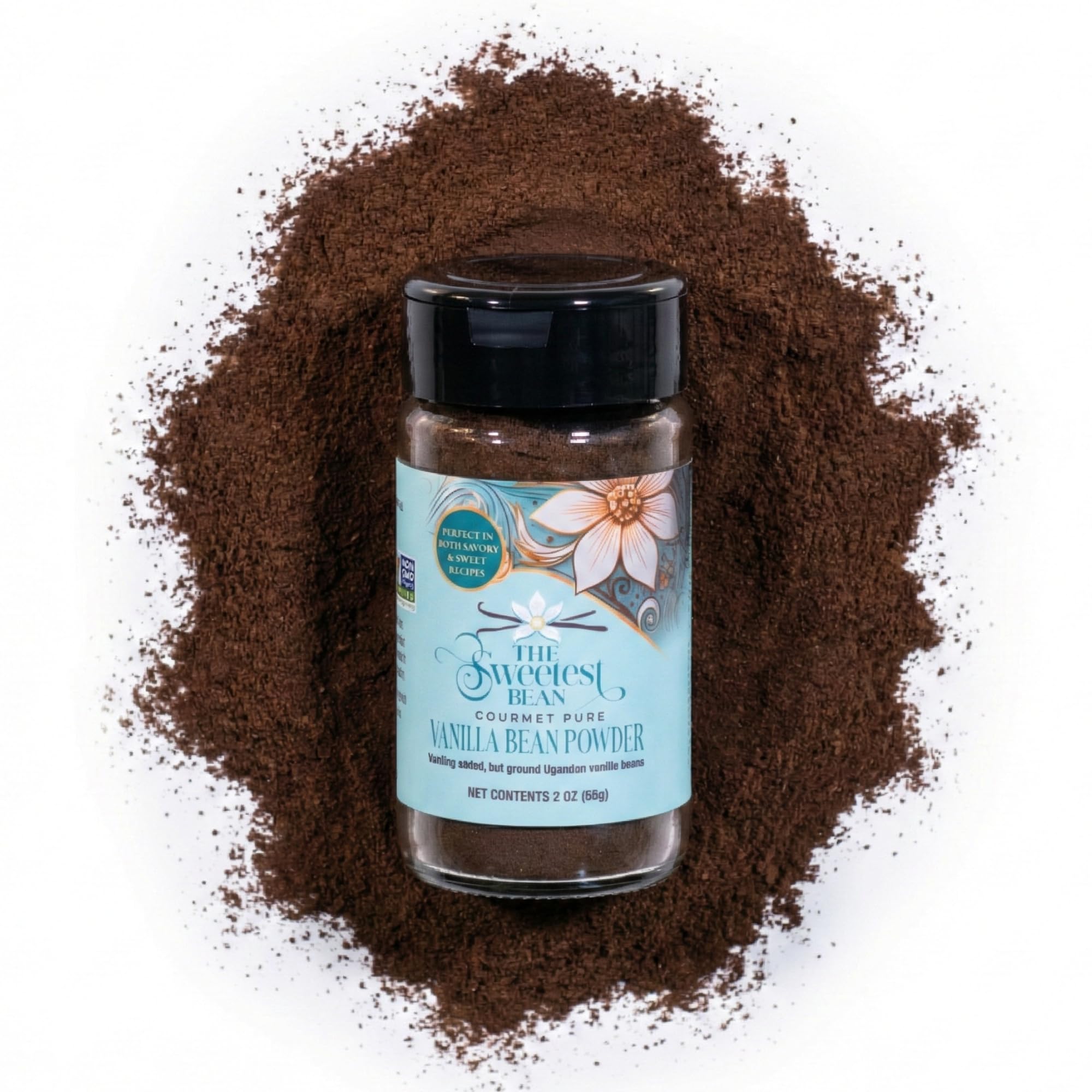 Vanilla Bean Powder, 2 oz. - 100% Ground Ugandan Bourbon Beans - Pure, Non-GMO, Rich & Aromatic for Baking, Coffee, Desserts