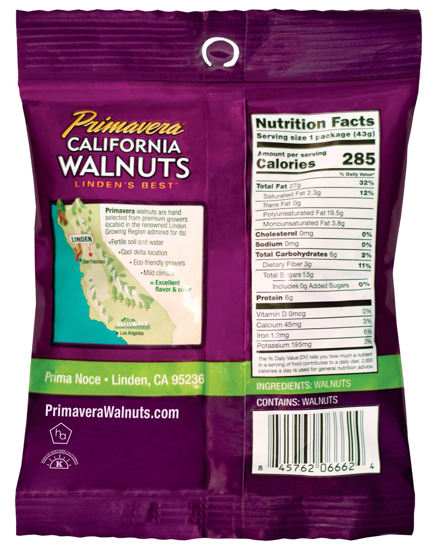 Primavera Snack Pack Walnuts Linden's Best - 10 Pack 1.5 oz Snack Light Halves