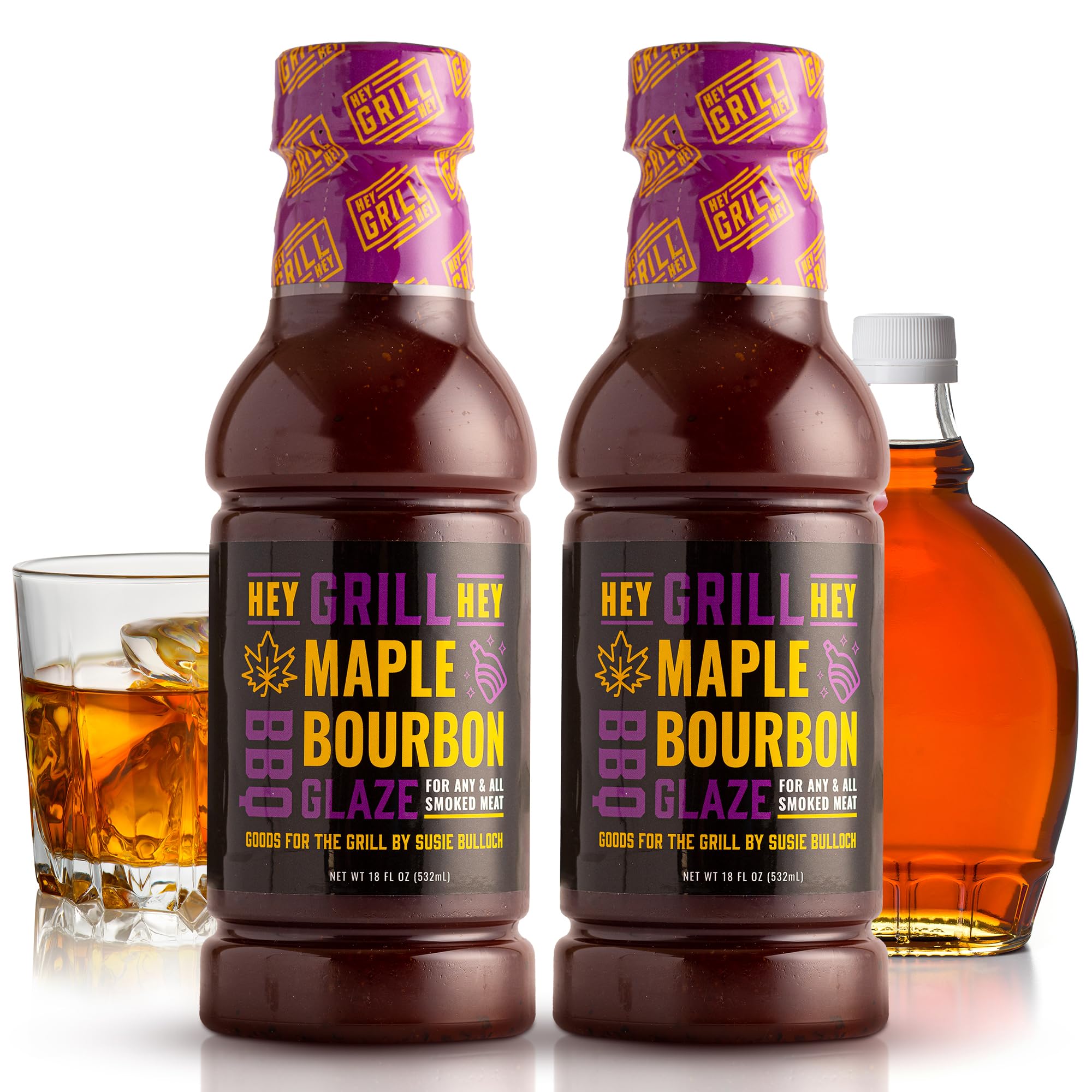 Hey Grill Hey | BBQ Glaze | BBQ Sauce | Bourbon Glaze | Sweet Sauce for Ribs, Chicken, Salmon | Grilling Essentials | Maple Bourbon | 2 Pack
