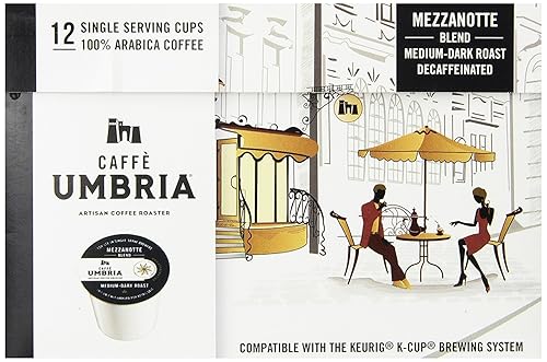 Caffe Umbria Single Serving Coffee Cups, Mezzanotte Decaf Blend, 12 Count