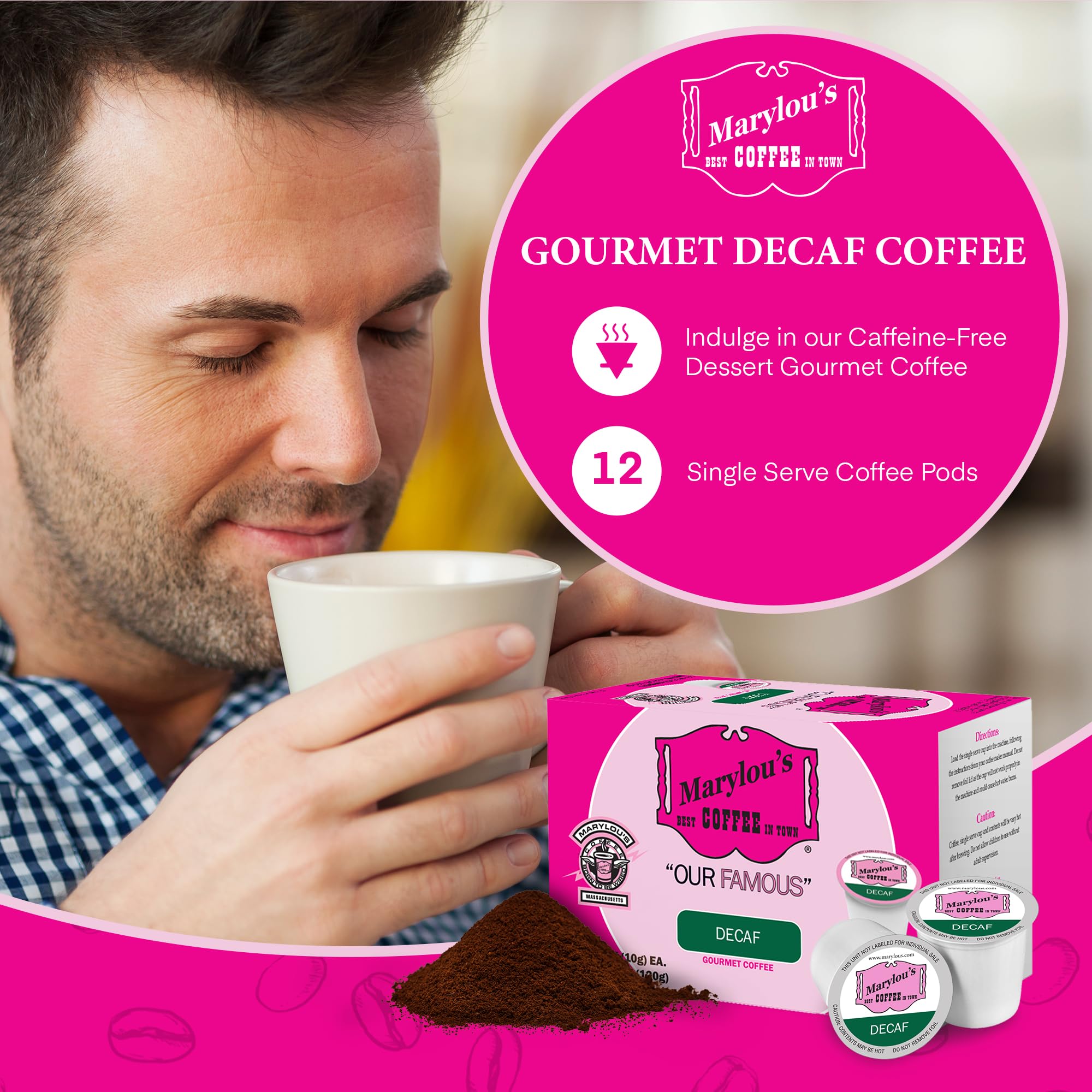 Marylou’s Coffee - Famous Decaf Blend Gourmet Coffee, Delightful Medium Roast Coffee, Compatible with Keurig® Coffee Maker, 1 Count (12 Single Serve