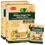 Pocas Honey Ginger Tea, Moringa Flavor, 2-Pack - Instant Tea Powder Packets with Real Ginger, Honey, and Pure Cane Sugar, Caffeine Free, 20 Count Ea