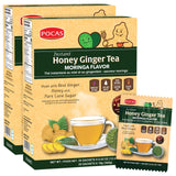 Pocas Honey Ginger Tea, Moringa Flavor, 2-Pack - Instant Tea Powder Packets with Real Ginger, Honey, and Pure Cane Sugar, Caffeine Free, 20 Count Ea
