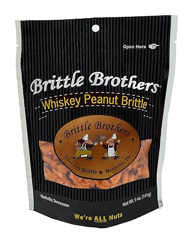 Brittle Brothers Whiskey Peanut Brittle - 5 oz Gift Bag - Gourmet Candy
