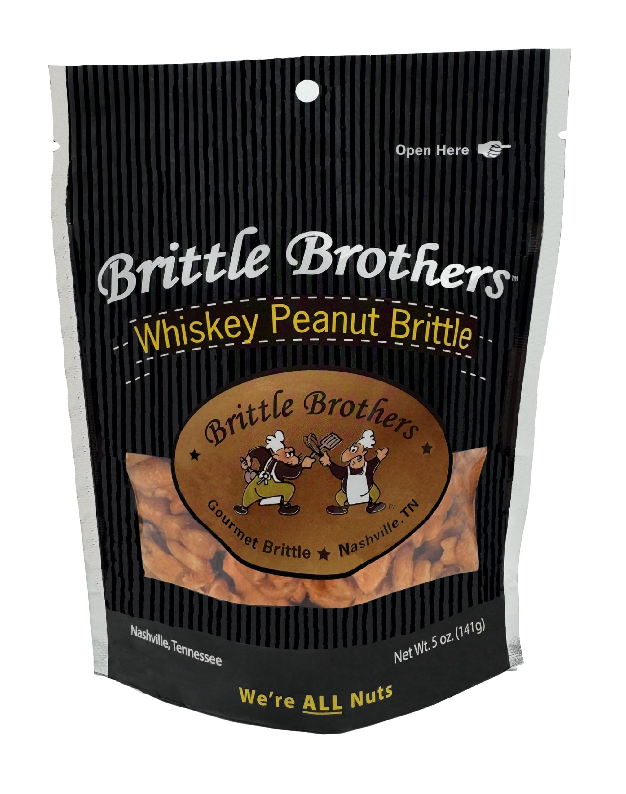 Brittle Brothers Whiskey Peanut Brittle - 5 oz Gift Bag - Gourmet Candy
