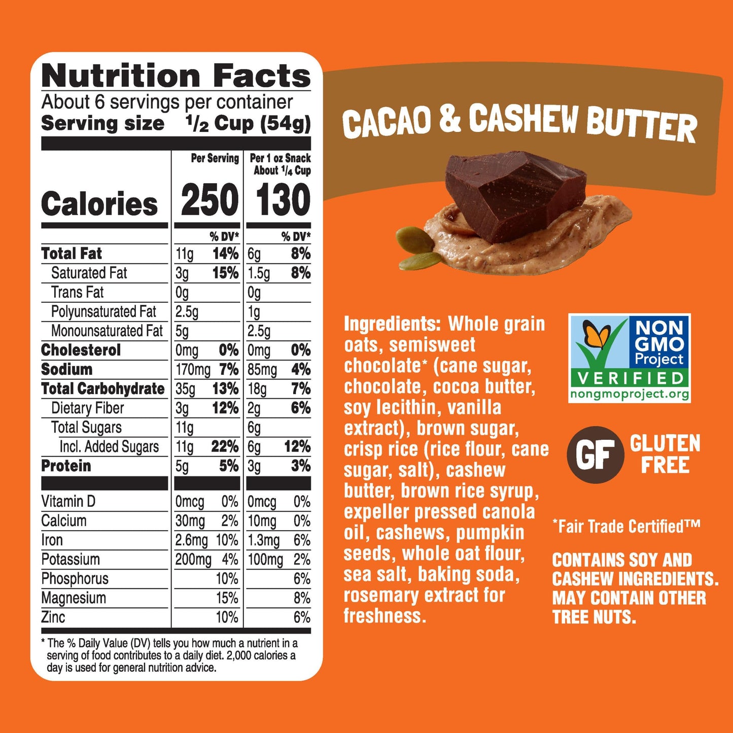 Bear Naked Granola Cereal, Whole Grain Granola, Breakfast Snacks, Cacao and Cashew Butter Crunch, 11oz Bag (1 Bag)