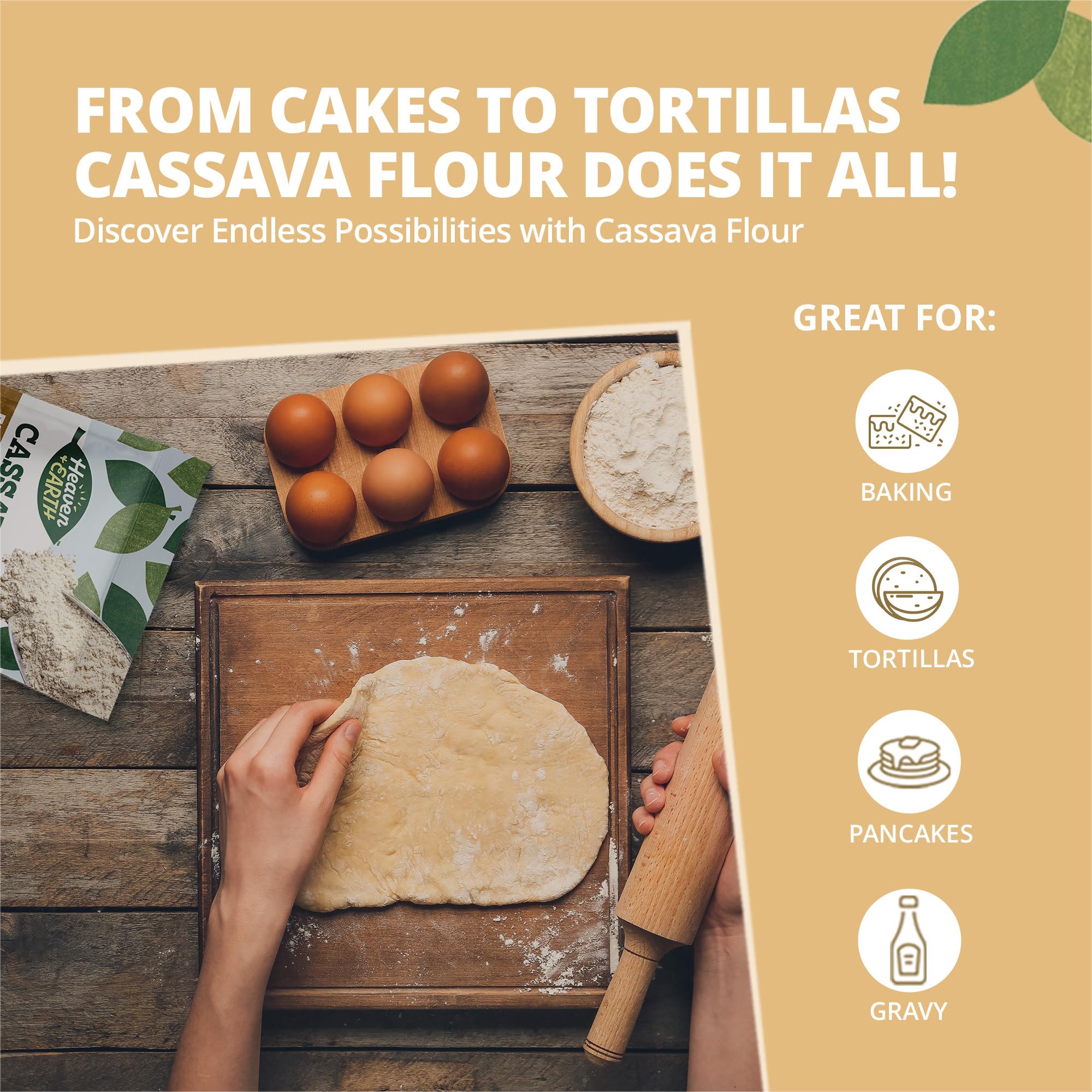 Heaven & Earth Cassava Flour, (2 Pack) = 4 Pounds | Gluten Free & Grain Free Flour for Baking | Non GMO Verified | Paleo Flour | Wheat Flour