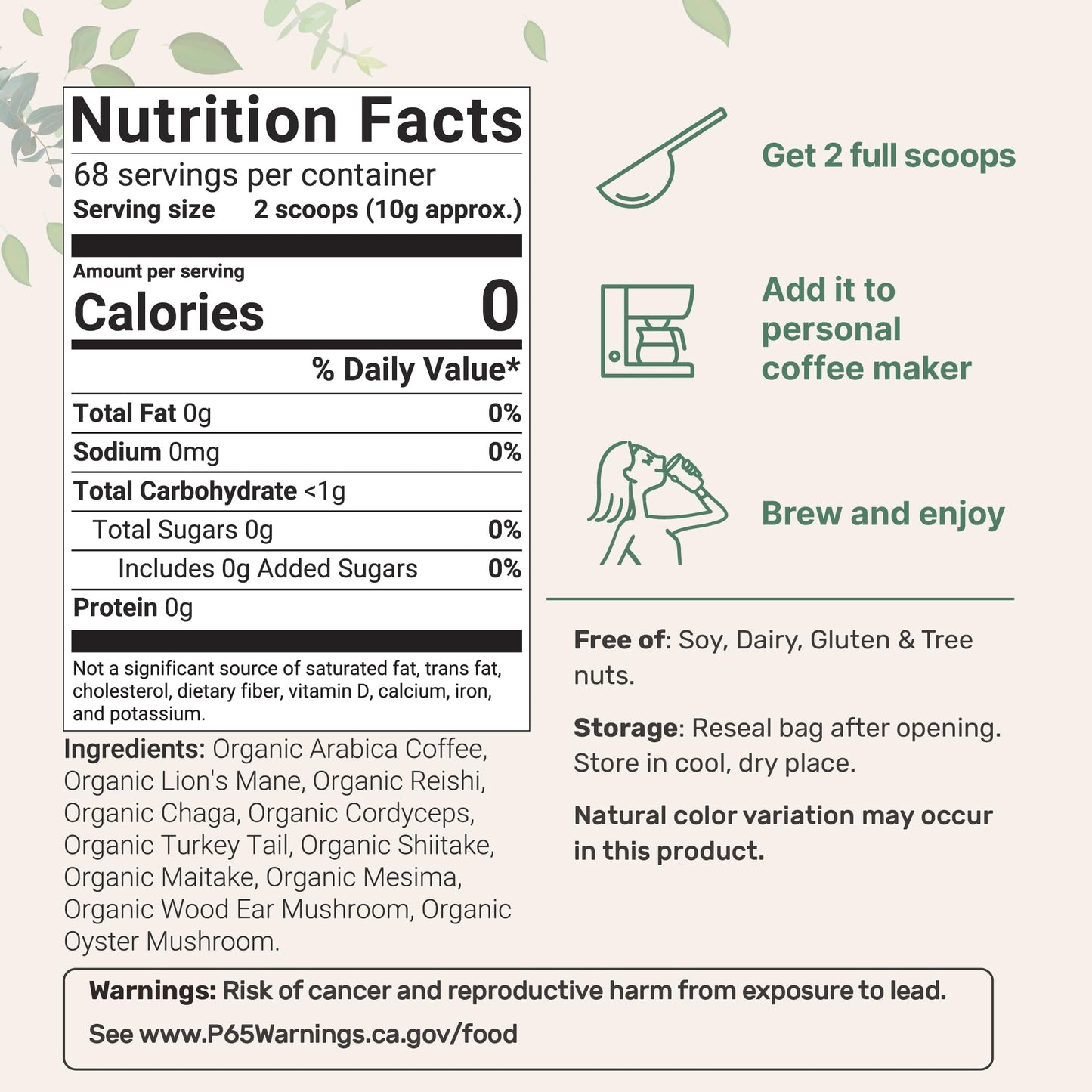 Micro Ingredients Organic 10 in 1 Ground Mushroom Coffee, 24 Ounce | Premium Arabica Coffee with Lion's Mane, Chaga, Reishi, & More | Smooth Medium