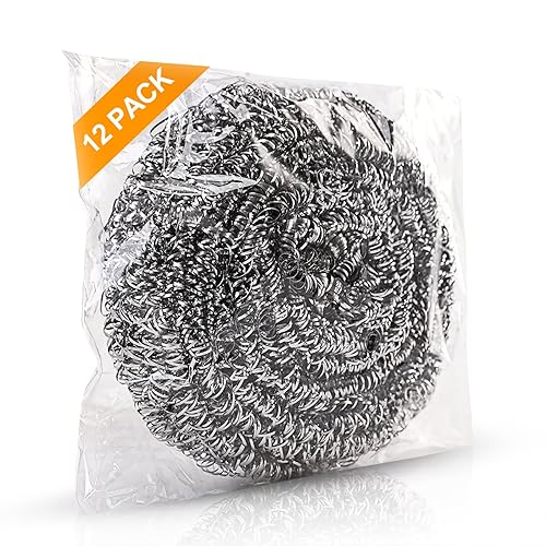 ovwo 12Pack Upgraded Steel Wool Scrubbers - Premium Stainless Steel Scrubber, Metal Scouring Pads, Steel Wool Pads, Kitchen Cleaner, Heavy Duty