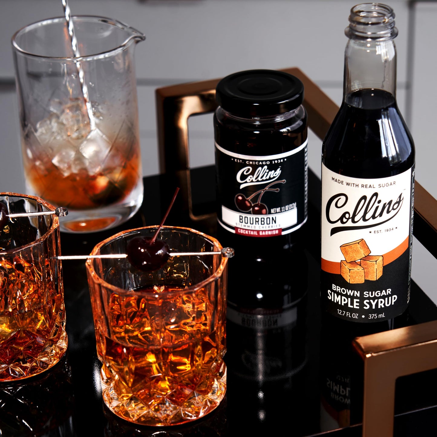 Collins Bourbon Cocktail Cherries - Drinks Garnish for Manhattan or Old Fashioned Cocktails and Desserts, Made with Award Winning Whiskey, 11 Ounce