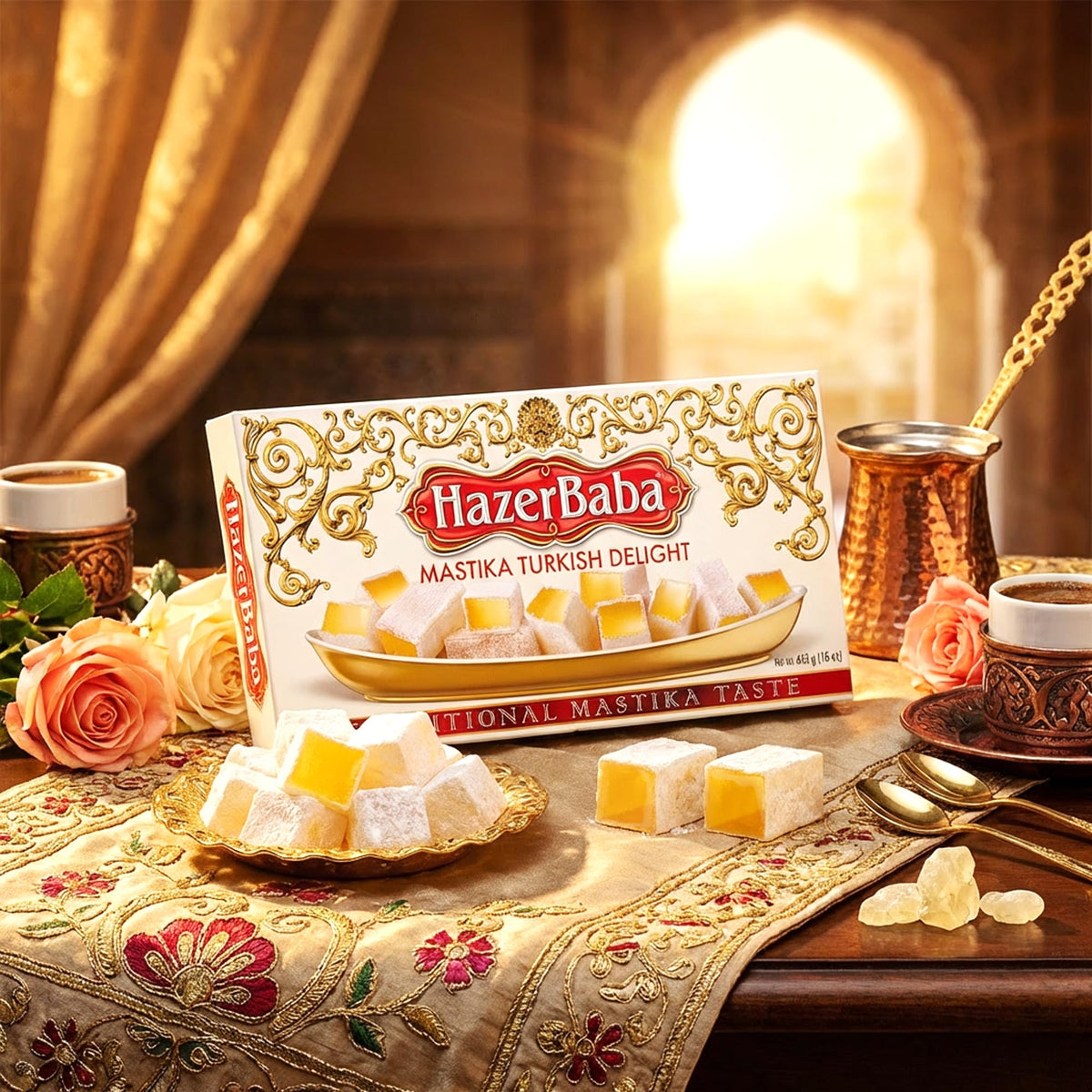HazerBaba Turkish Delight Candy, Mastika Traditional Lokum, 16oz(Pack of 1)