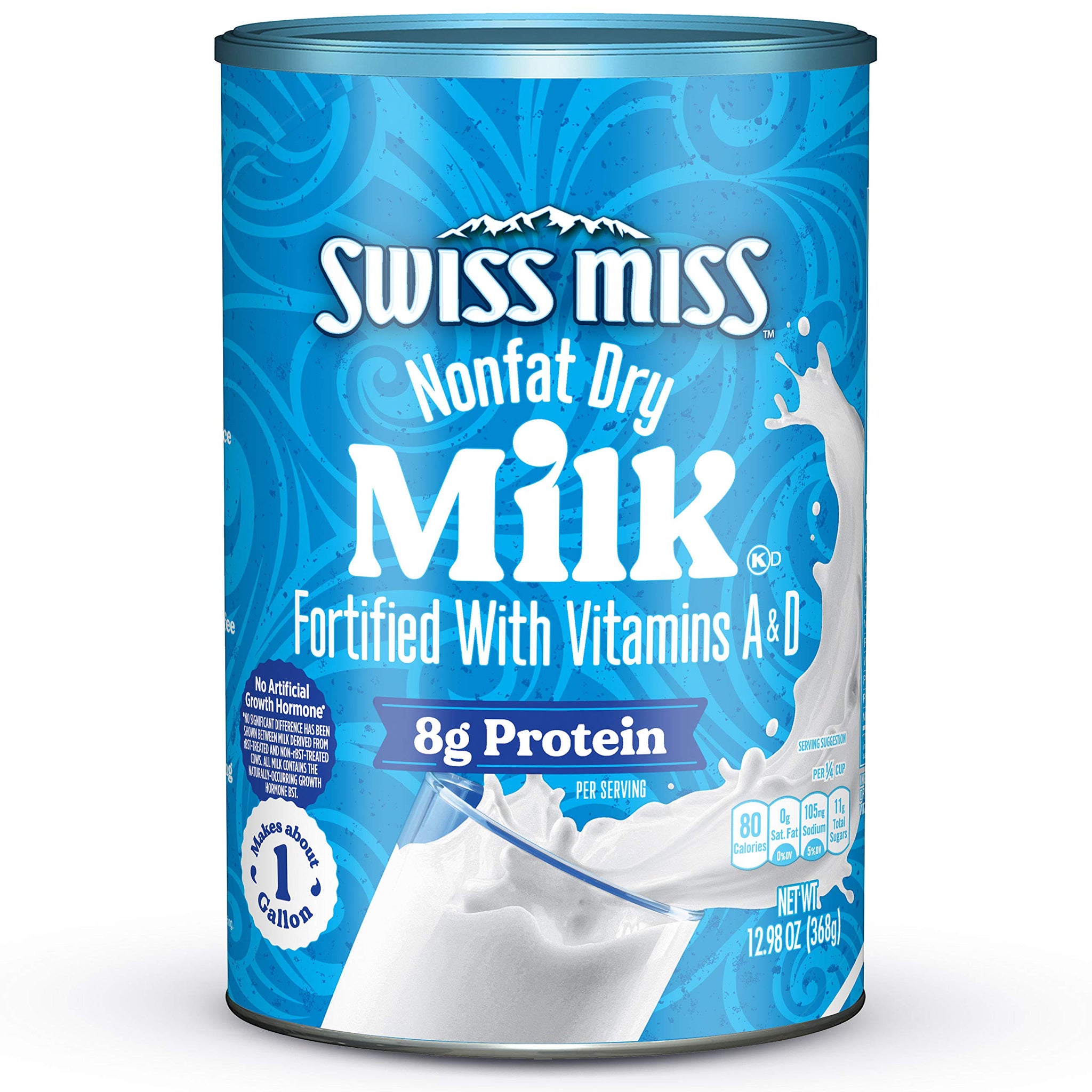 Swiss Miss Nonfat Dry Milk, Fortified with Vitamins A & D, Hot Cocoa Bar Supplies, 12.98 oz. Canister