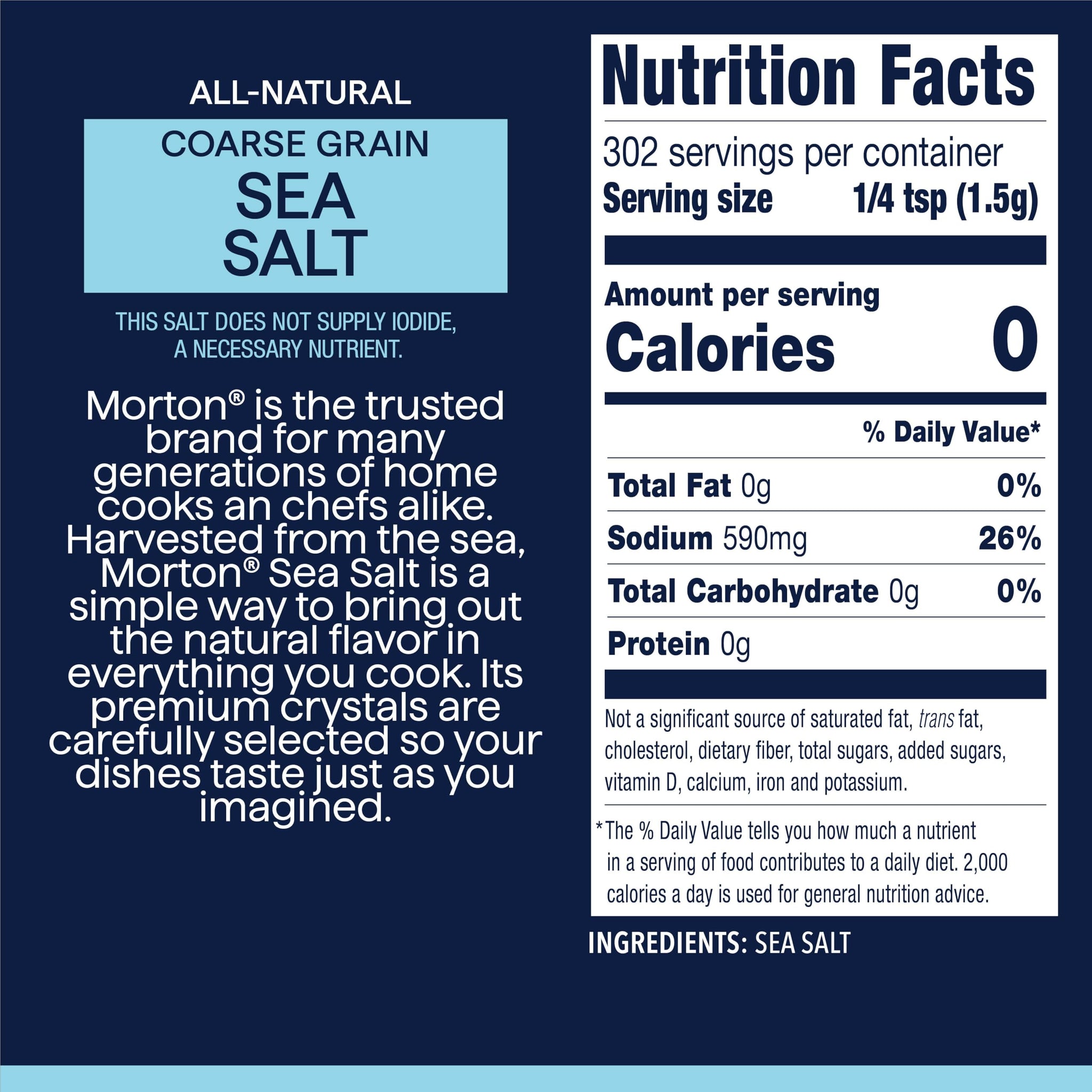 Morton Sea Salt Coarse Grain, All-Natural Sea Salt for Grinder Refill & Finishing, 1 lb Resealable Pouch, Ideal for Cooking, Seasoning & Gourmet