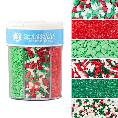 Sweets Indeed Christmas Sprinkles Mix - 6-Cell Holiday Assortment 6.45 oz | Edible Jimmies, Nonpareils & Sugar Pearls for Decorating Christmas