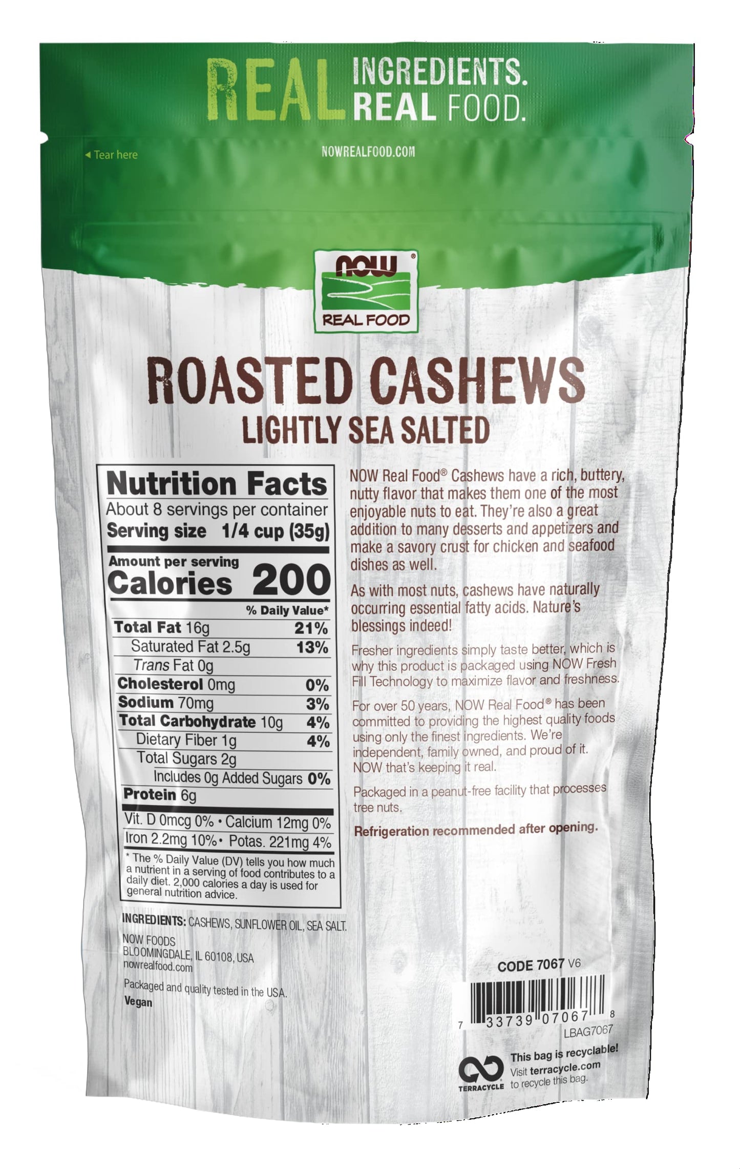NOW Natural Foods, Cashews, Roasted and Salted, Rich Buttery Flavor, Source of Protein and Healthy Fatty Acids, Certified Non-GMO, 10-Ounce (Packaging