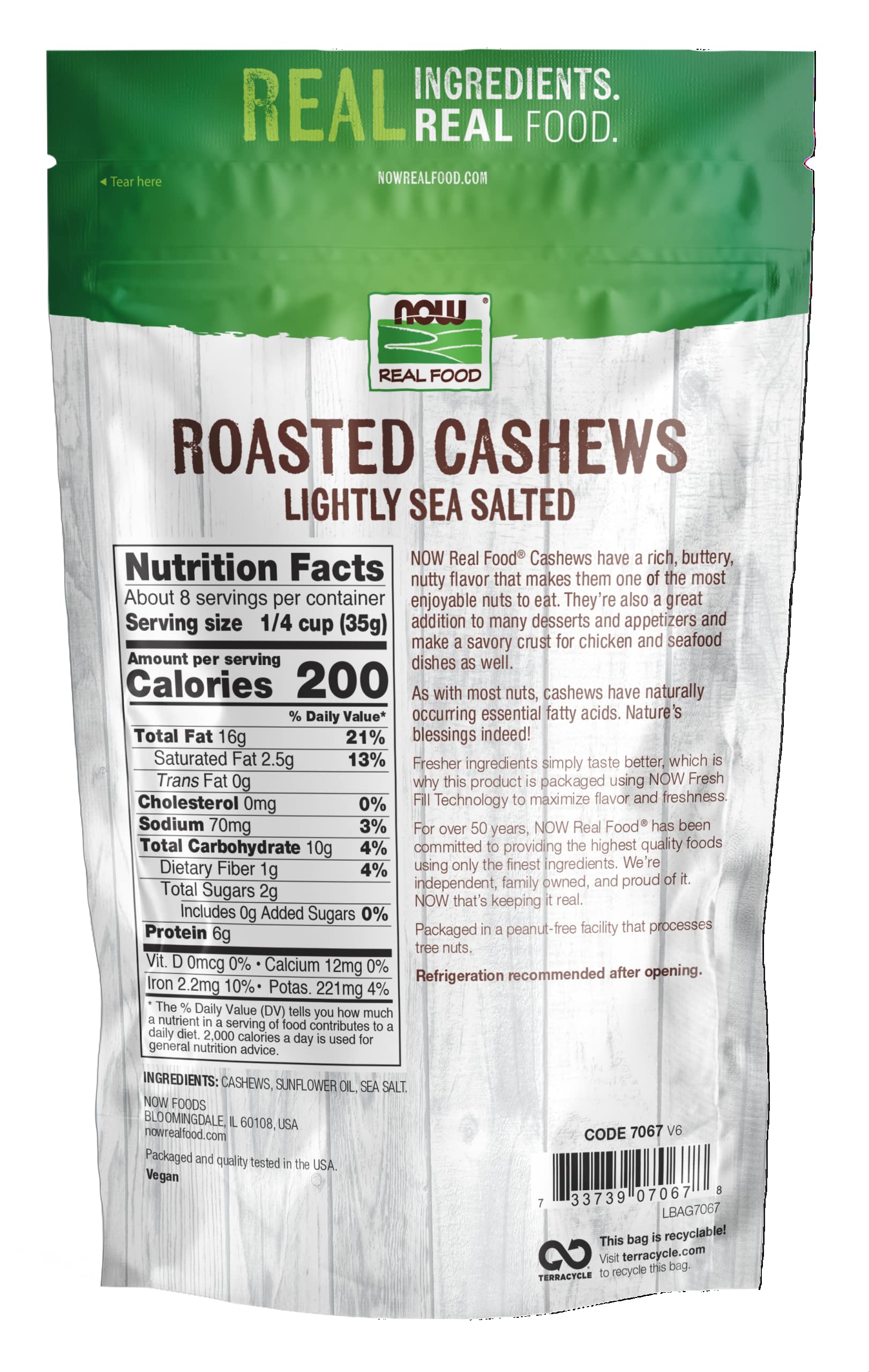 NOW Natural Foods, Cashews, Roasted and Salted, Rich Buttery Flavor, Source of Protein and Healthy Fatty Acids, Certified Non-GMO, 10-Ounce (Packaging