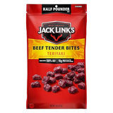 Jack Link's Beef Tender Bites, Teriyaki, Half Pounder Bag - Flavorful Meat Protein Snacks for Lunches, 10g of Protein and 70 Calories per Serving