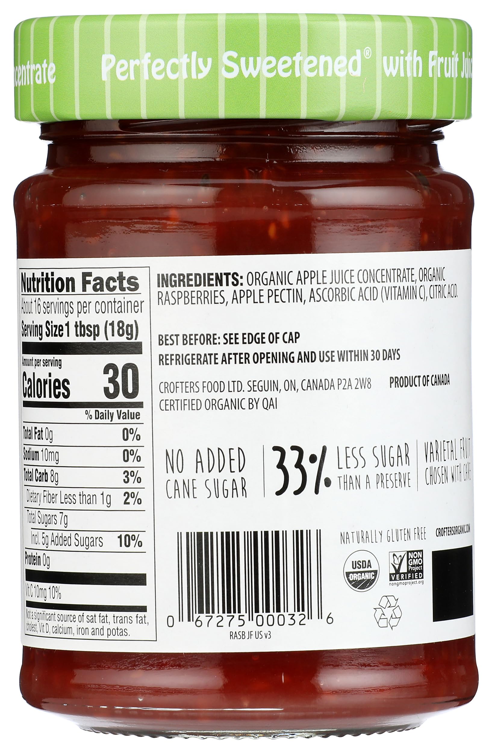 Crofter's Organic Raspberry Fruit Spread, 10 Oz Jar