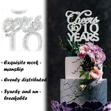 Bling Crystal Cheers To 10 Years Cake Topper - Best Keepsake 10th Birthday Or Anniversary Decor Party Decorations Silver