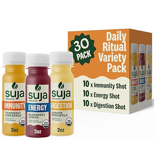 Suja Organic Daily Ritual Shot 30 Count Variety Pack | Immunity, Energy, & Digestion Functional Shots | Cold-Pressed Juice with Live Probiotics |