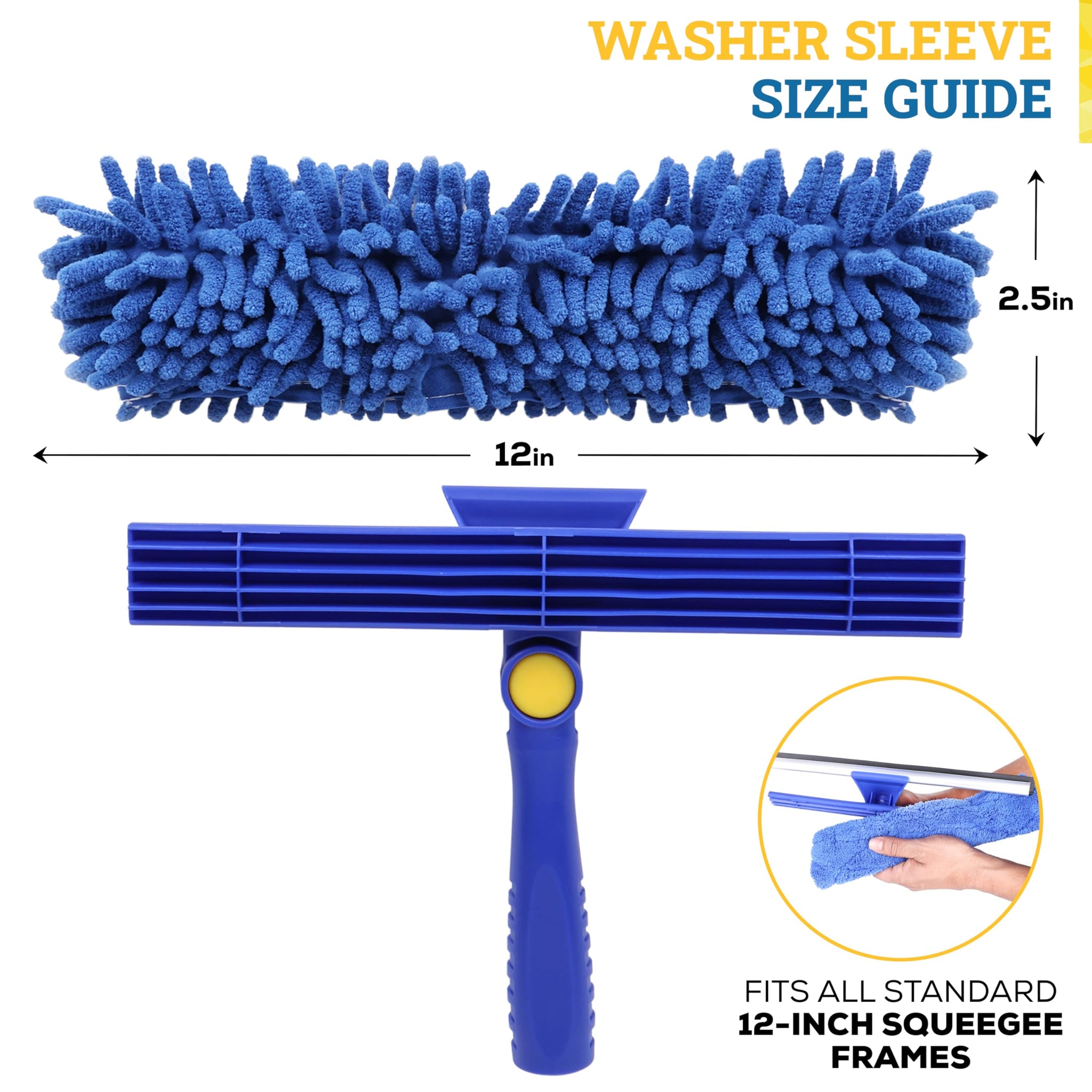Kleen Handler Chenille Professional Window Cleaning Squeegee Sleeves (5 Pack) | Reusable & Washable Glass Cleaning Replacement Scrubber Refill Sleeves
