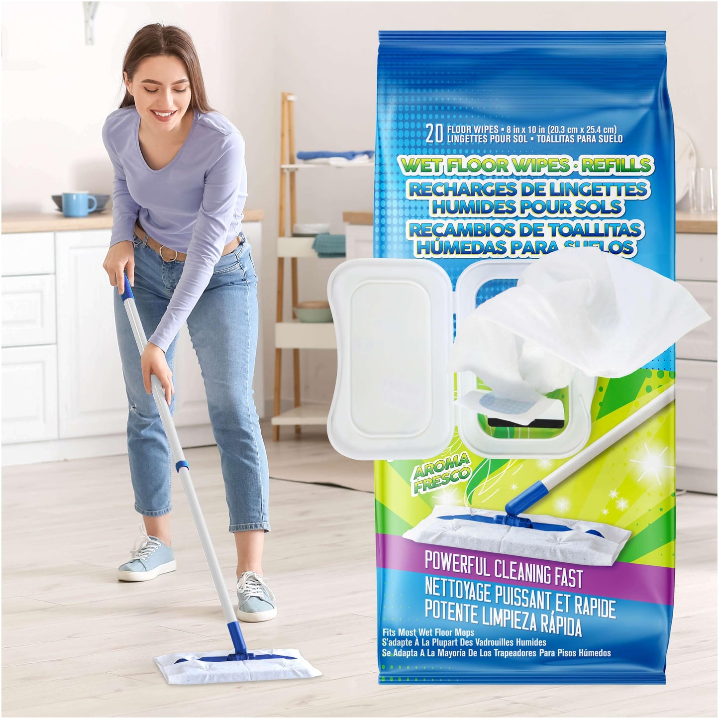 Juniper CLEAN Wet Floor Wipes, Multi Surface Floor Cleaner Wet Mop Pads Fit Swiffer Sweeper Mop, Fresh Scent & Plant-Based Textured Cloth Trap Absorb