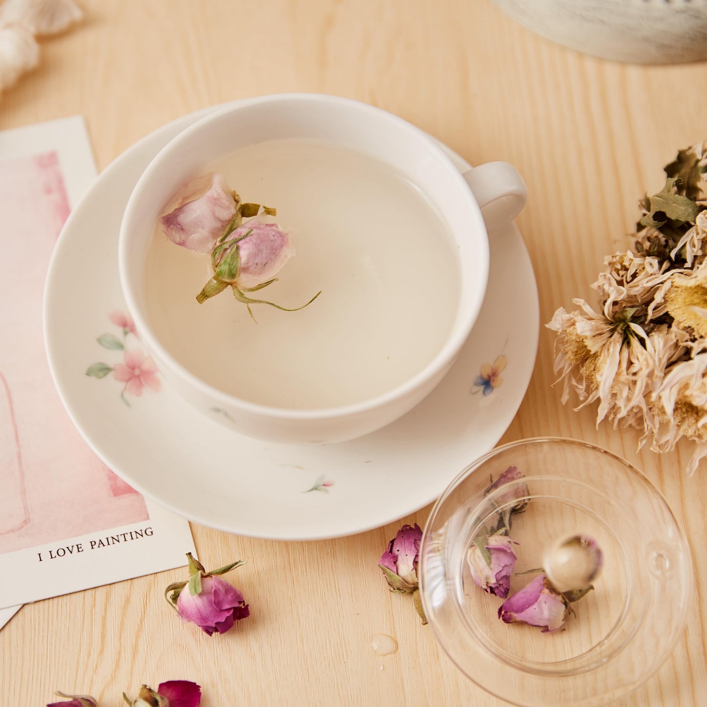 ChaWuWarmSun-[A] Pink Rose Tea Buds(3oz),Loose Leaf Flower Petal Tea,Dried Flowers