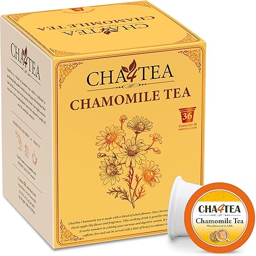 Cha4Tea 36-Count Pure Chamomile Herbal Tea Pods Compatible with Keurig Brewers - Bedtime/Sleep-Well/Nightly Calm/Relaxing Tea
