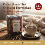 First Colony Colombian Whole Bean Coffee, Colombian Supremo, Light Roast, 100% Arabica Beans, 24oz Bag, Mild Chocolate & Nutty Flavor for Home Brewers