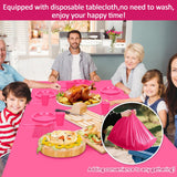 CLIYTICA Hot Pink Plastic Plates for Party,30 Guest Disposable Plastic Plate Set 9" Plates,7" Dessert Plates,Napkins,12 oz Cups,Forks & Tablecloth