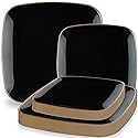 Blue Sky Organic Black Square Plates Combo (32 Count) | Premium Plastic Plates: 7.25" & 10" | Gold-Rimmed Disposable Dinnerware Party Essentials