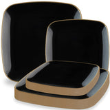 Blue Sky Organic Black Square Plates Combo (32 Count) | Premium Plastic Plates: 7.25" & 10" | Gold-Rimmed Disposable Dinnerware Party Essentials