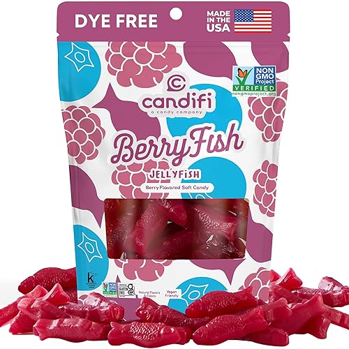 Candifi Dye Free Candy (8 oz) - BerryFish Gummy Fish Candy - Non GMO - Berry Flavored Swedish Style Fish Gummies Made with Only Natural Colors