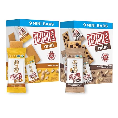 Perfect Bar Mini Protein Bars, Peanut Butter and Dark Chocolate Chip Peanut Butter Variety Pack, Gluten Free, Made with Organic Honey, Cookie Dough