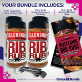 Killer Hogs Rib Rub Premium BBQ Barbecue Spice Seasoning 4 pk (45.36 oz) + Guide & Bottle Opener (6 Items)!