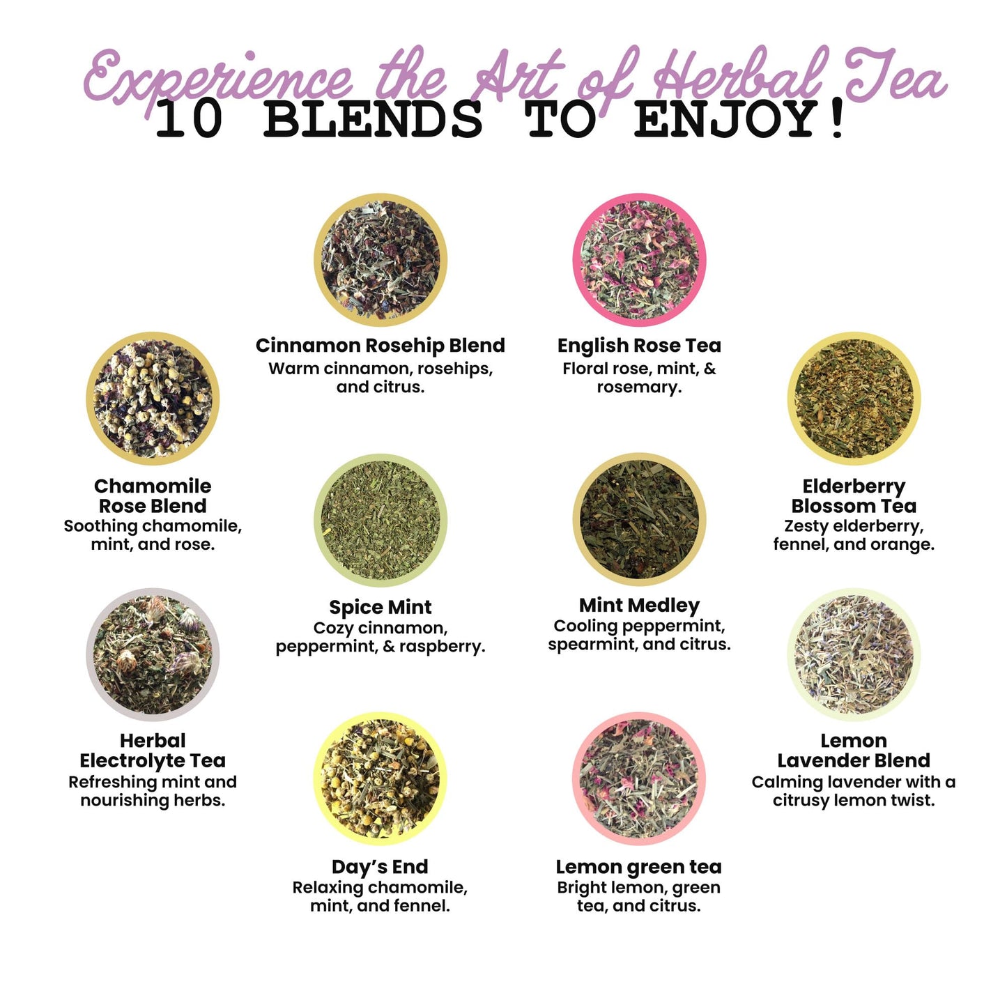 Smoke Camp Crafts Loose Leaf Herbal Tea Gift Set with Stainless Steel Infuser, 10 Unique Flavors, Handcrafted, USDA Organic, Tisane Tea Sampler, Pack