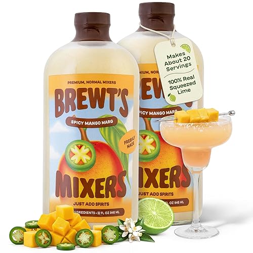 Brewt’s Spicy Mango Margarita Mix - Handcrafted Cocktail & Mocktail Mixer with Real Lime Juice, No Preservatives, Real Ingredients - Non-Alcoholic