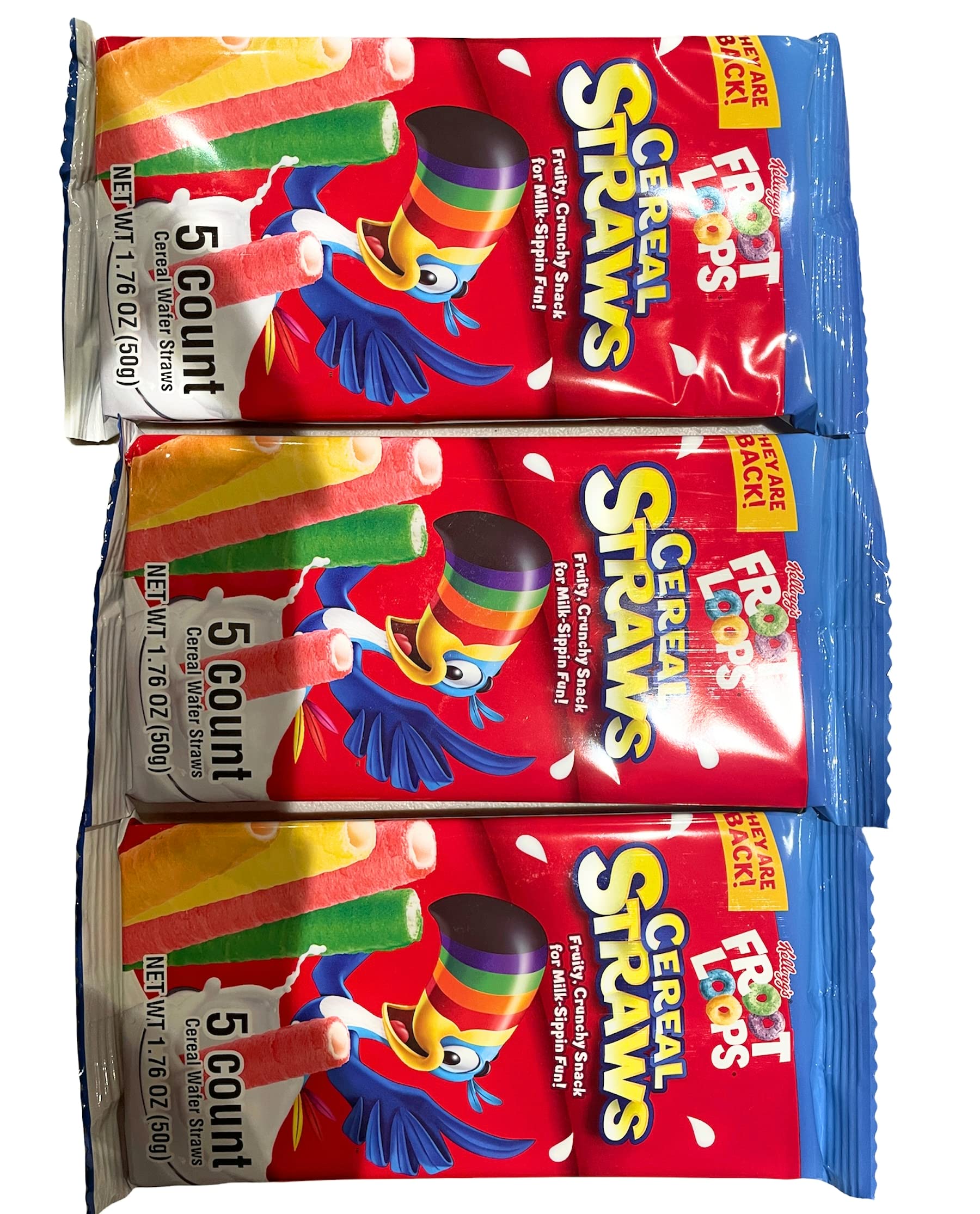 MIZO 2021 Kellogg's Cereal Straws Froot Loops Edible Breakfast Straw Alternatives for Milk, 90's Childhood Nostalgic Treat for Drinking and Eating
