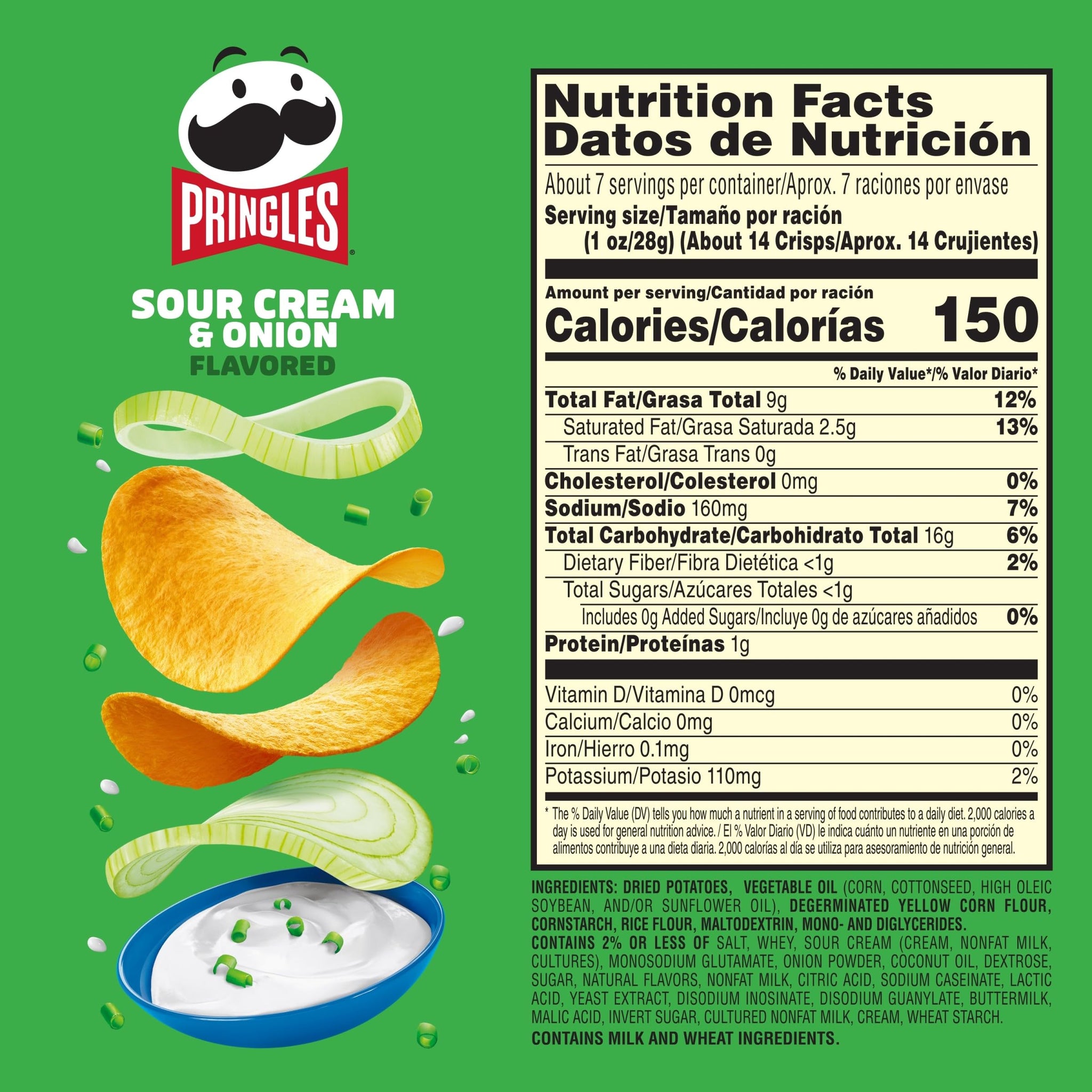 Pringles Potato Crisps Chips, Lunch Snacks, On-the-Go Snacks, Party Stack, Sour Cream and Onion, 7.1oz Can (1 Can)