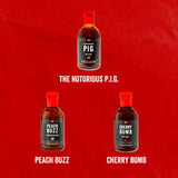 PS Seasoning Sweet Spicy BBQ Sauce Variety 3 Pack - Peach Buzz, Cherry Bomb, and Notorious PIG Gourmet Barbecue Sauce Set for Grilling Cooking