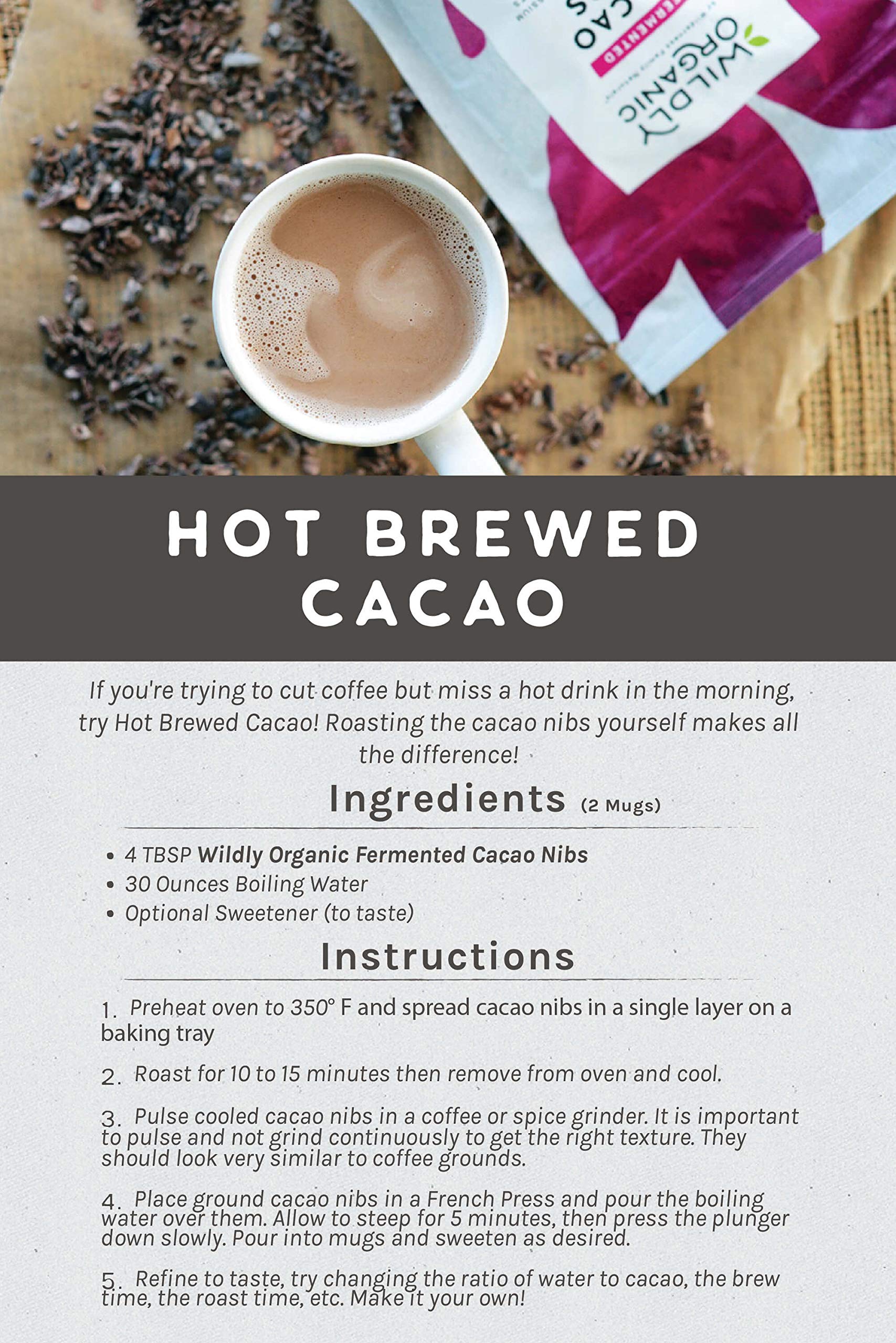 Wildly Organic Fermented Cacao Nibs 16 Oz, 1 lb Bag - Organic, Non-Alkalized, Minimally Processed, Raw, Non-GMO, Kosher, Vegan, Premium Rich Chocolate Flavor - Perfect in Smoothies, Yogurt, Oatmeal, Granola, Baking, Fruits, & Ice Cream