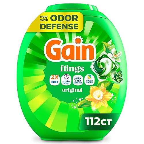 Gain Flings Liquid Washing Detergent Pods, Now with Odor Defense + Color Guard, Original Scent, 4-In-1 Liquid Laundry Detergent Pacs, Clean & Fresh