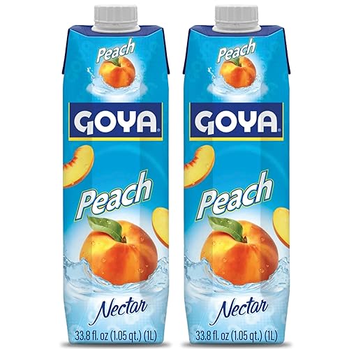 Goya Peach Nectar Juice, Pack of 2 (33.8 oz Bottles) Sweet and Juicy Tropical Drink, Perfect for Smoothies, Cocktails, Mocktails and Everyday