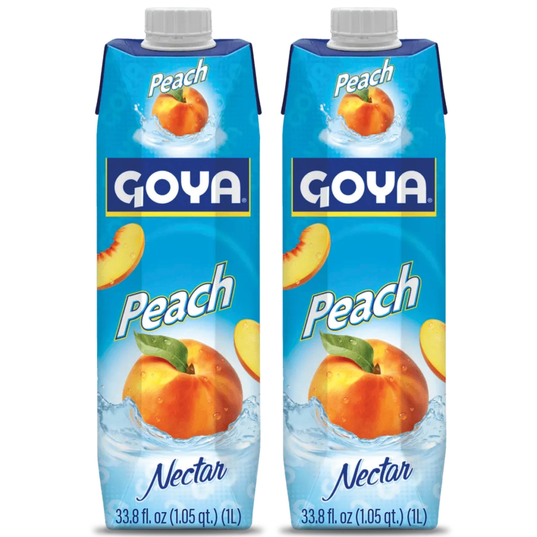 Goya Peach Nectar Juice, Pack of 2 (33.8 oz Bottles) Sweet and Juicy Tropical Drink, Perfect for Smoothies, Cocktails, Mocktails and Everyday