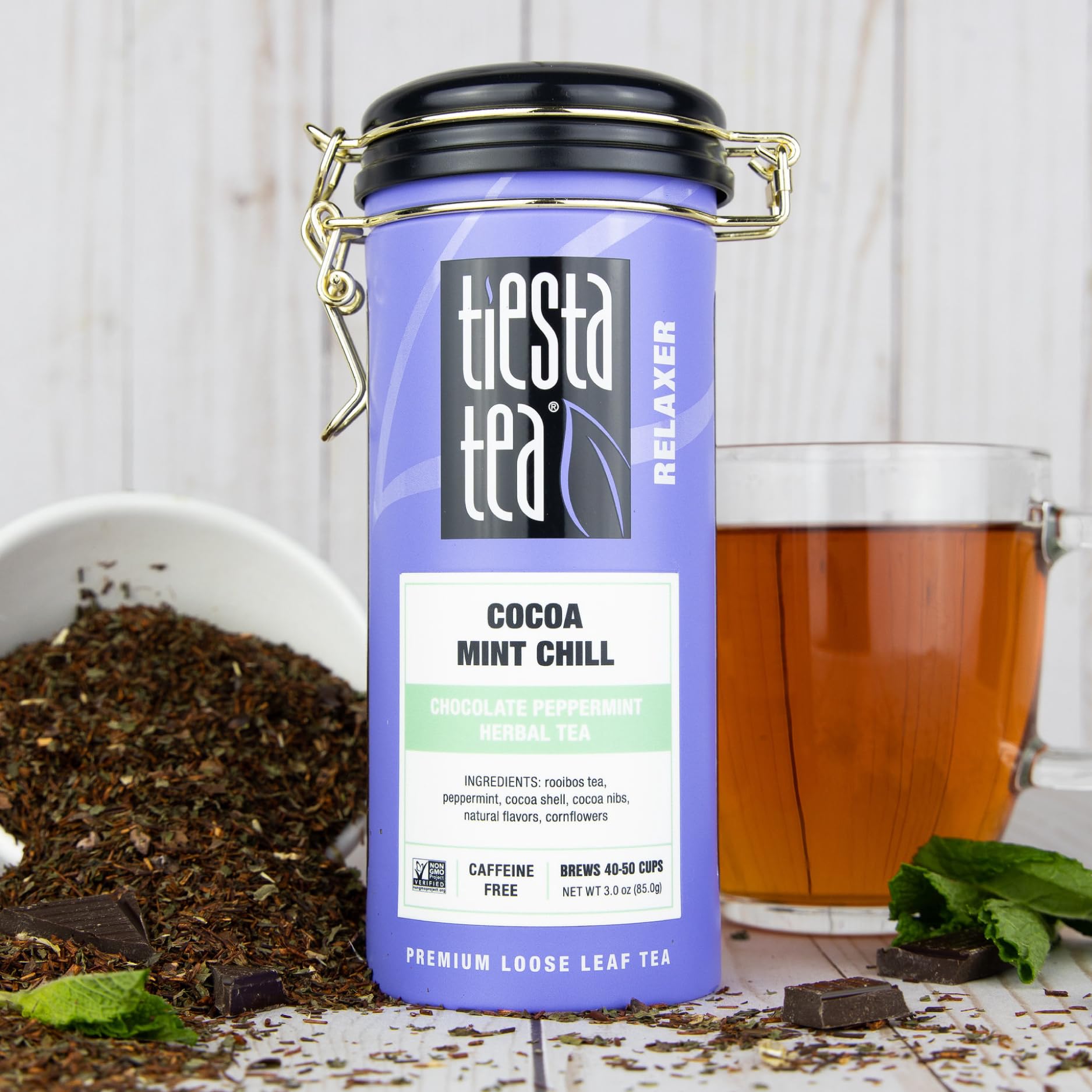 Tiesta Tea - Cocoa Mint Chill Loose Leaf Tea, Chocolate Peppermint Herbal Rooibos Blend, Non-Caffeinated, Brew Hot or Iced, Refillable Tin, Makes Up