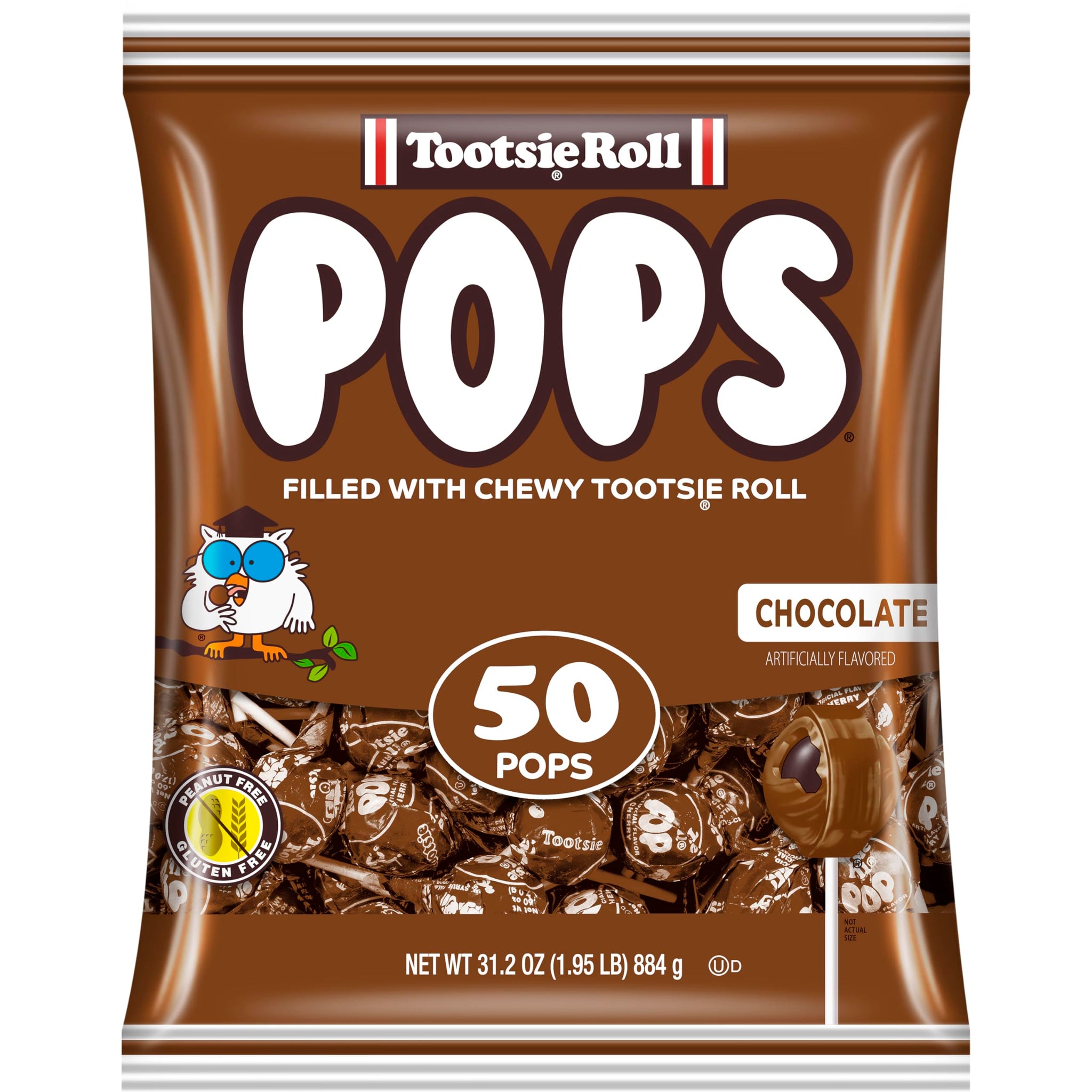 Tootsie Pops Single Flavor Bag - Chocolate Flavored Lollipops with Chocolatey Center - Individually Wrapped Hard Candy - Brown Candy - Peanut Free