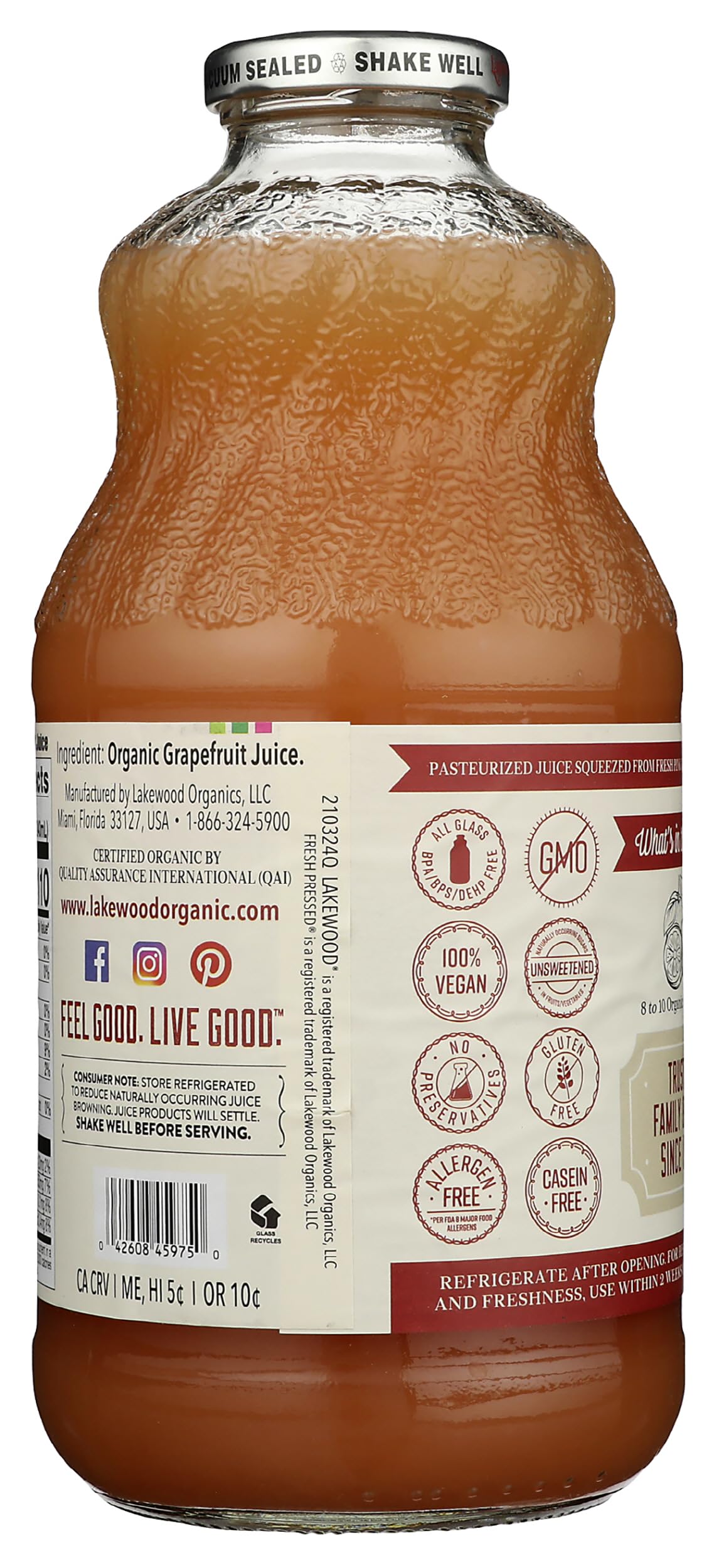 Lakewood, Juice Grapefruit Pink Pure organic, 32 Fl Oz