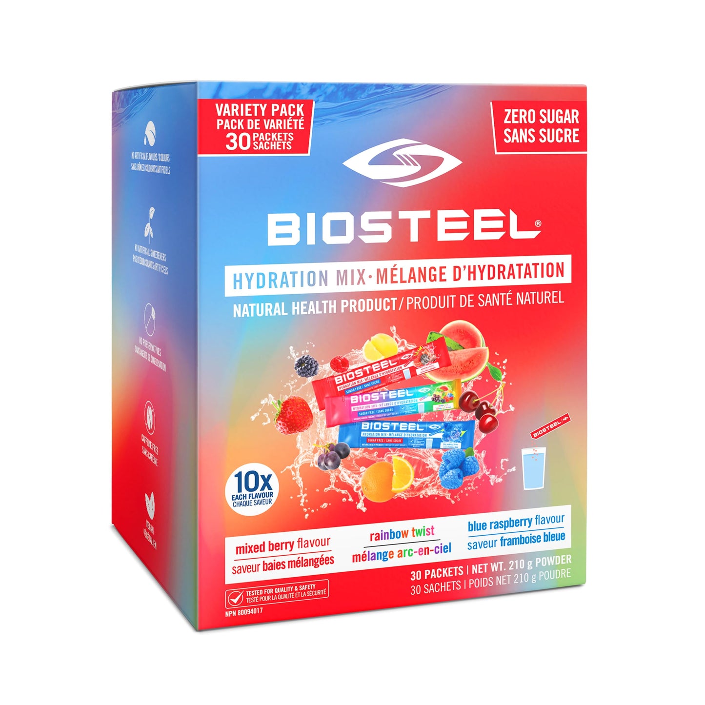 BioSteel Electrolytes Powder Variety Pack - 30 Hydration Packets with Essential Element Electrolytes, 3 Flavors: Rainbow Twist, Blue Raspberry, Mixed